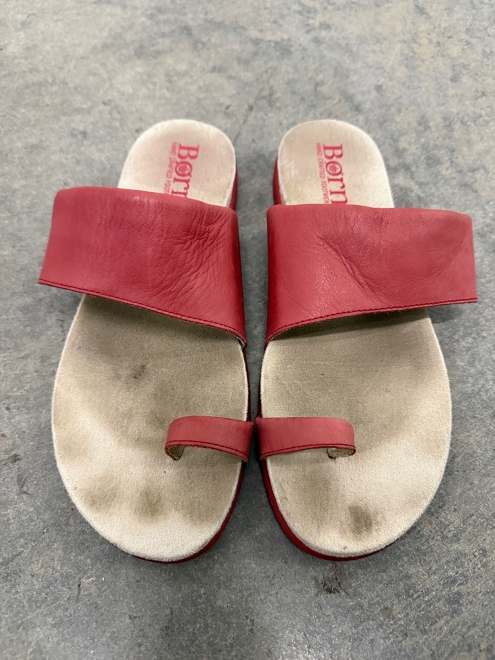 Born Red Leather Toe-Loop Slide Sandals